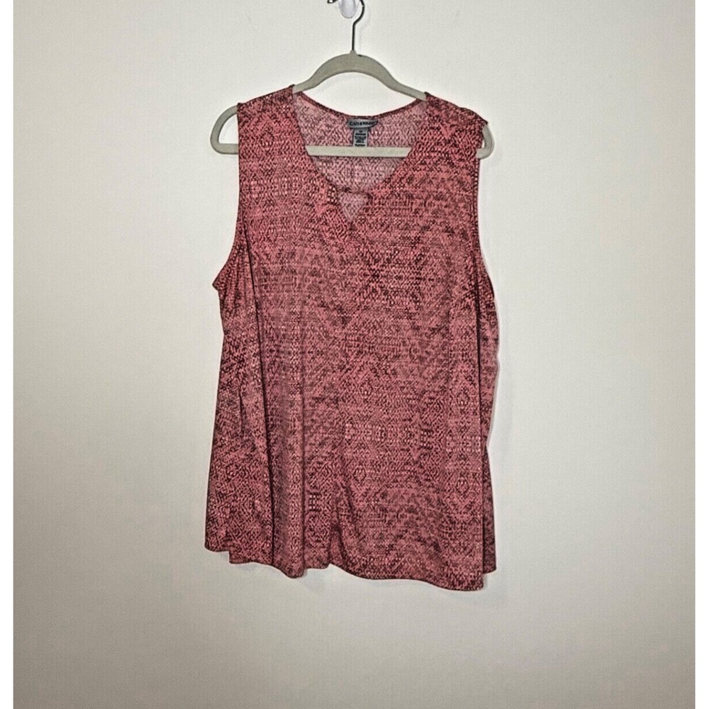 Catherine's Women's 2x Pink Rose‎ White Sleeveless Keyhole V-Neck Top Summer